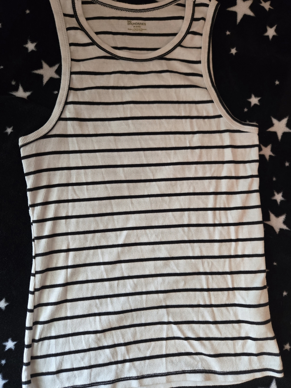 No Boundaries White and Black Striped Ribbed Tank